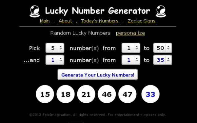 lucky keno numbers generator